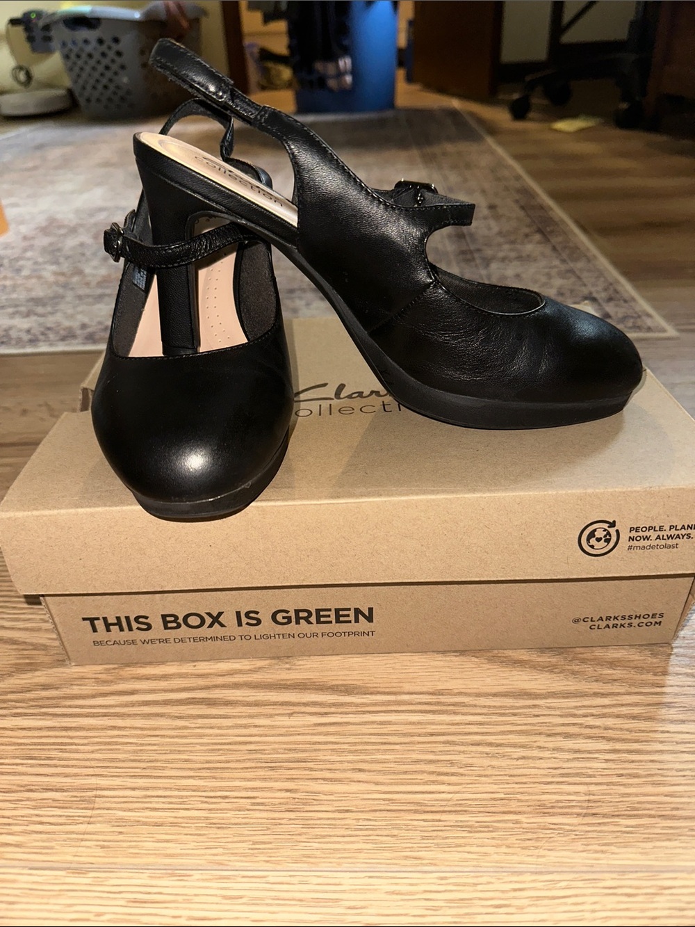Clarks Black Leather Mary Jane Slingback Heels
